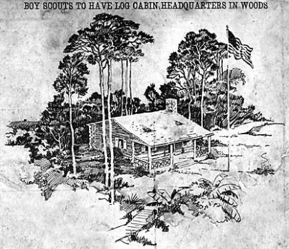 Boy Scouts to have log cabin in woods newspaper clipping