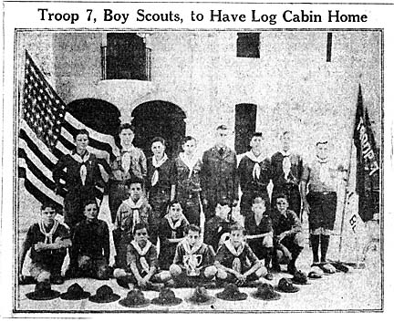 newspaper clipping of Scouts will have a log cabin home