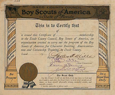 Dade County Council member certificate