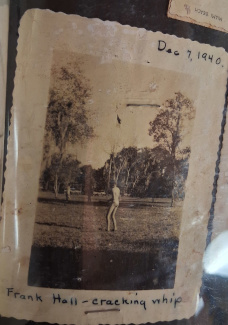 Frank D. Hall cracking bull whip. He earned Eagle in 1942.