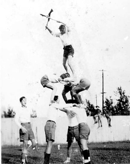 Human semaphore signal tower pyramid