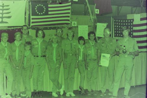 Troop line in front of 1974 Scout Show in Miami Beach Convention Center