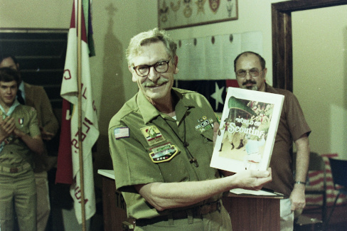 Levi Lincoln at Court of Honor. HoHo behind podium and Eagle Scout Eric Diestelhorst at left