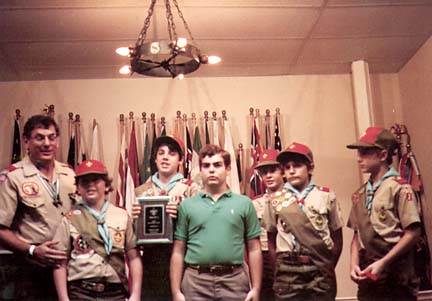 Brent Boardman holding patrol award at 1984 Court of Honor