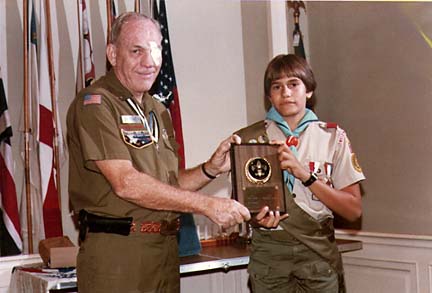 Brian Coffey receiving Good Turn Award from Joe Crownover in 1984.